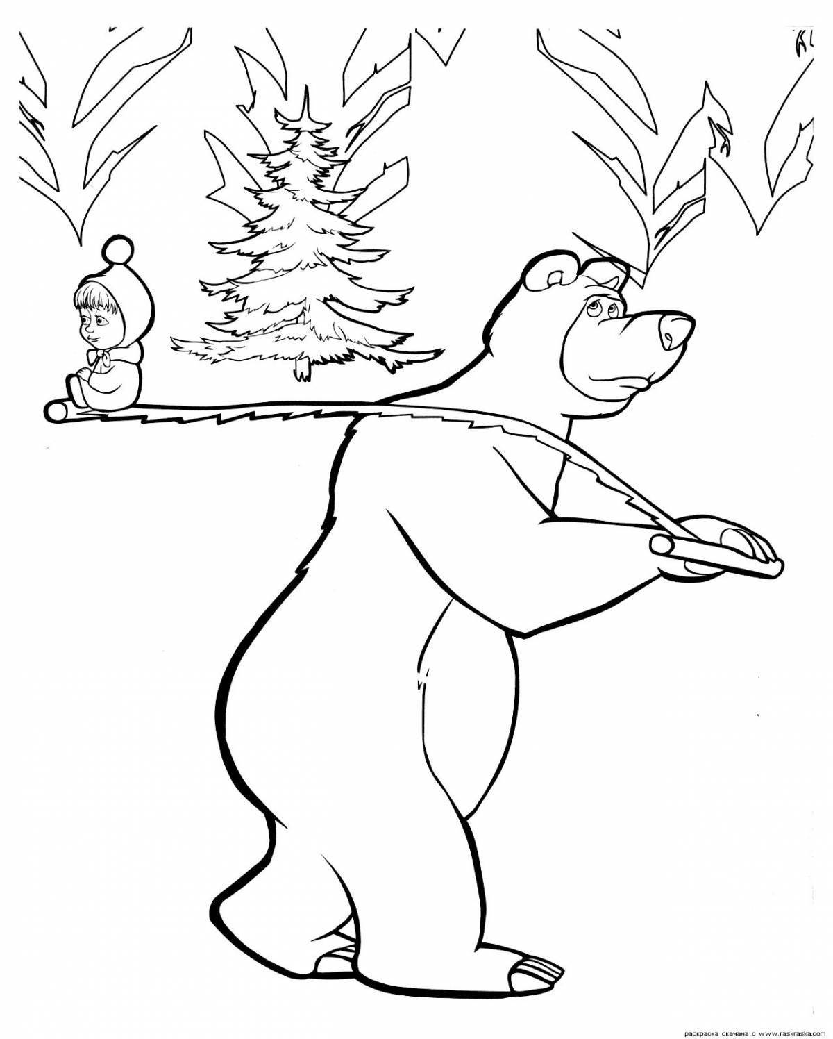 Сказочная раскраска маша и медведь зима