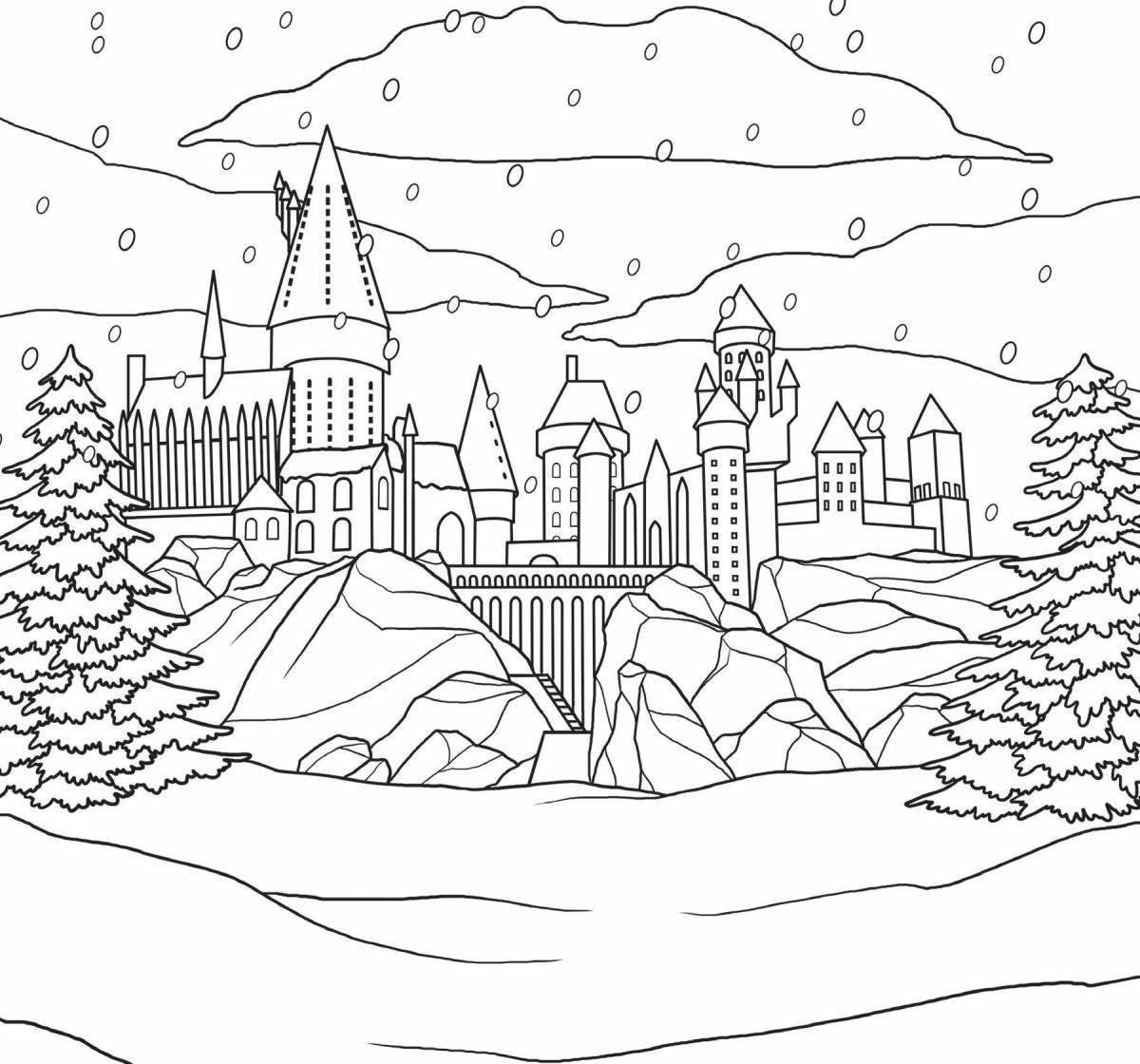 Удивительная страница раскраски снежный замок для детей