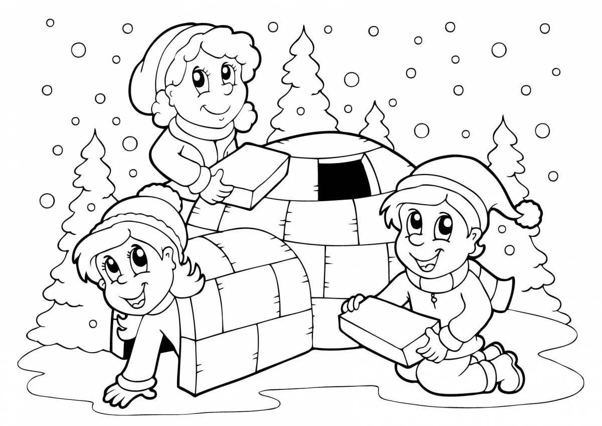 Радостный снежный замок раскраски для детей