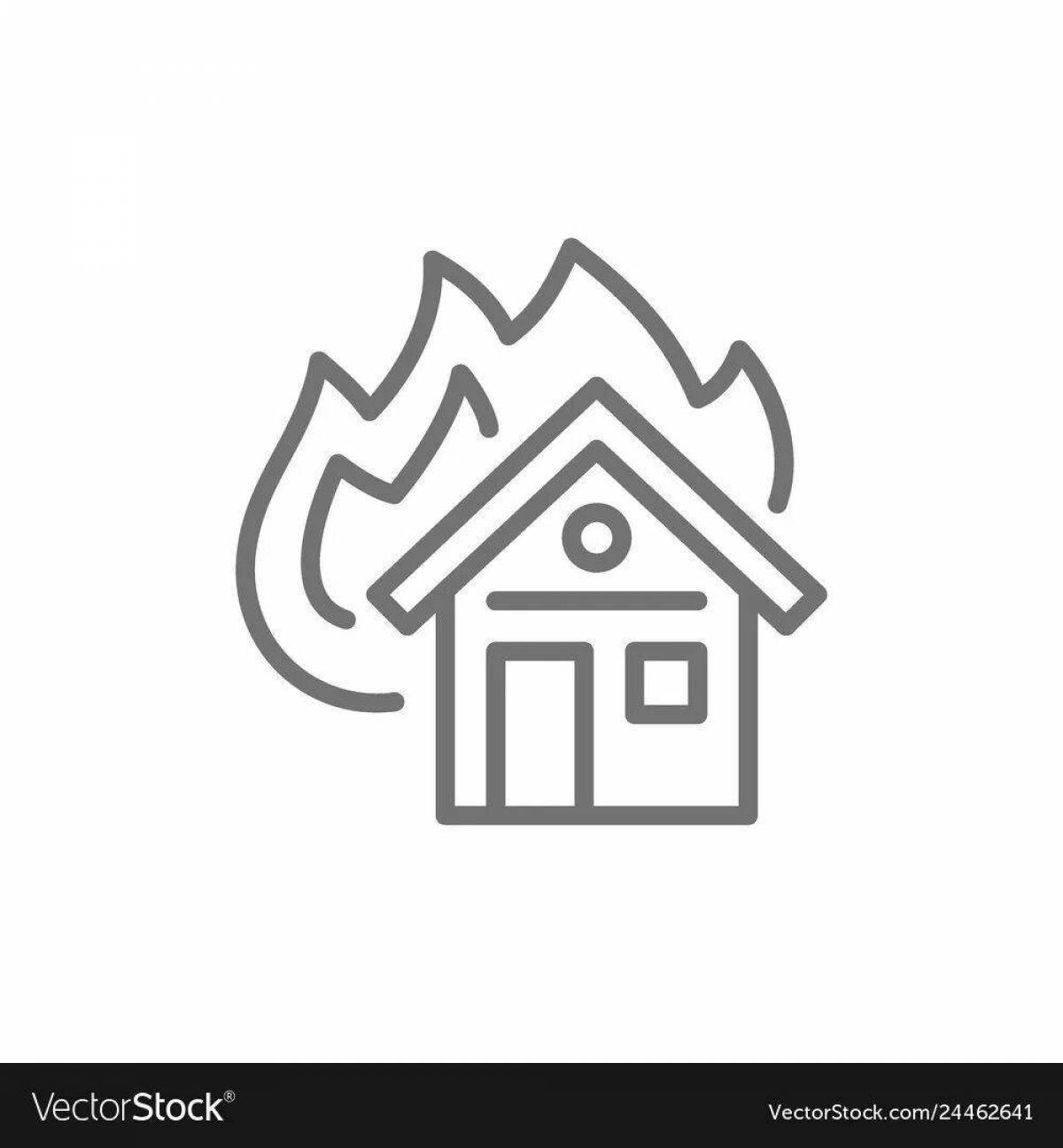 Очаровательная раскраска горящий дом для детей