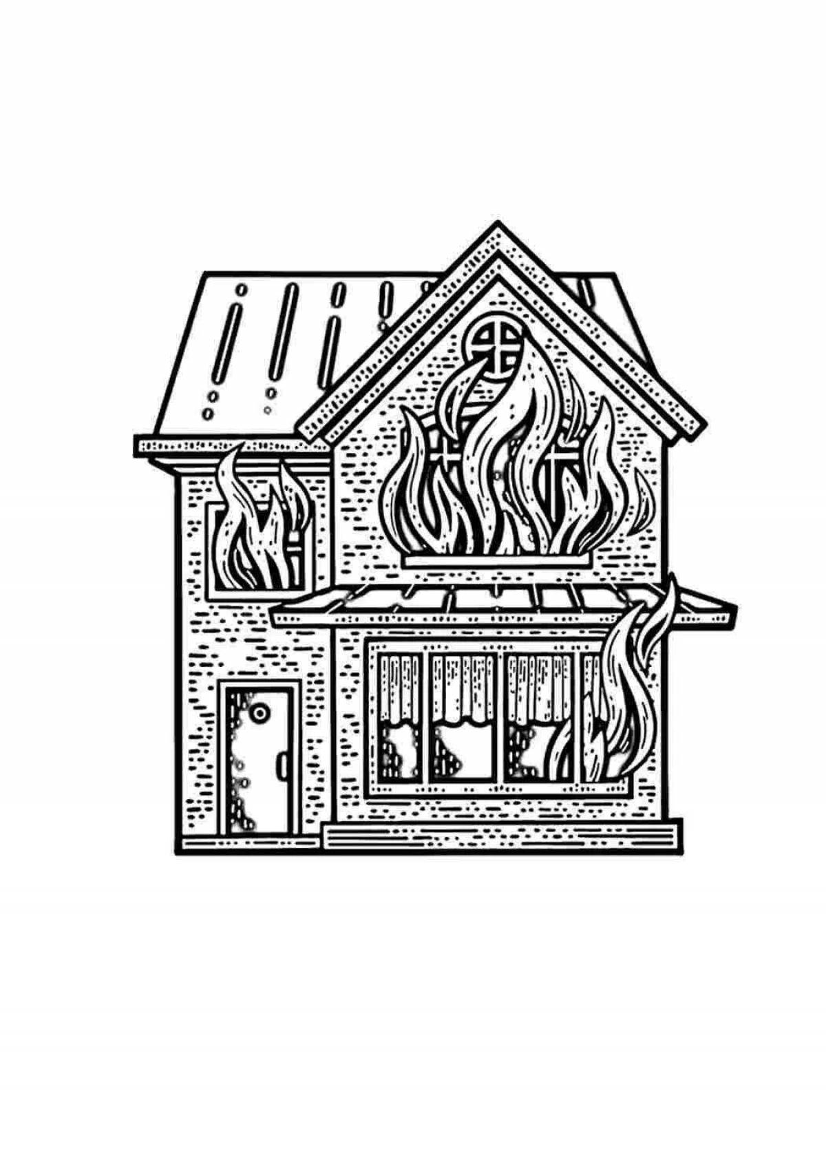 Выдающаяся раскраска burning house для детей