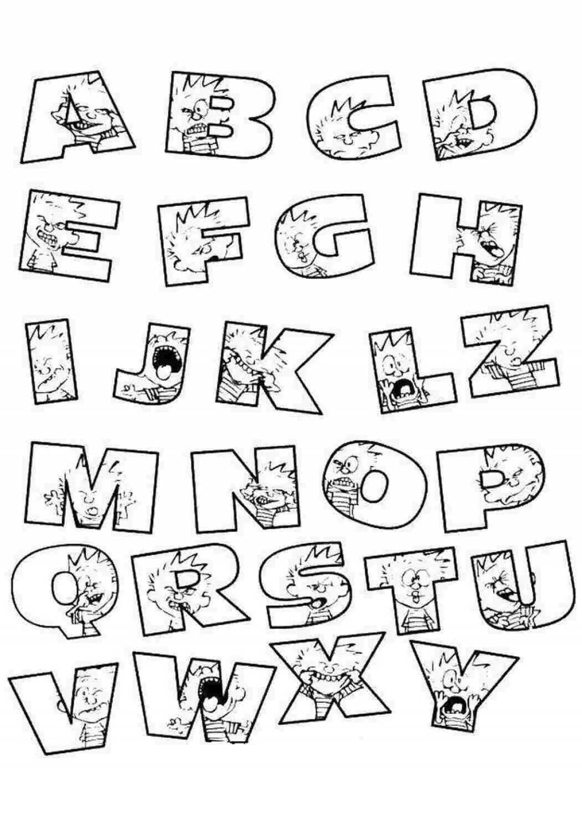 Красочная страница раскраски с английским алфавитом для детей