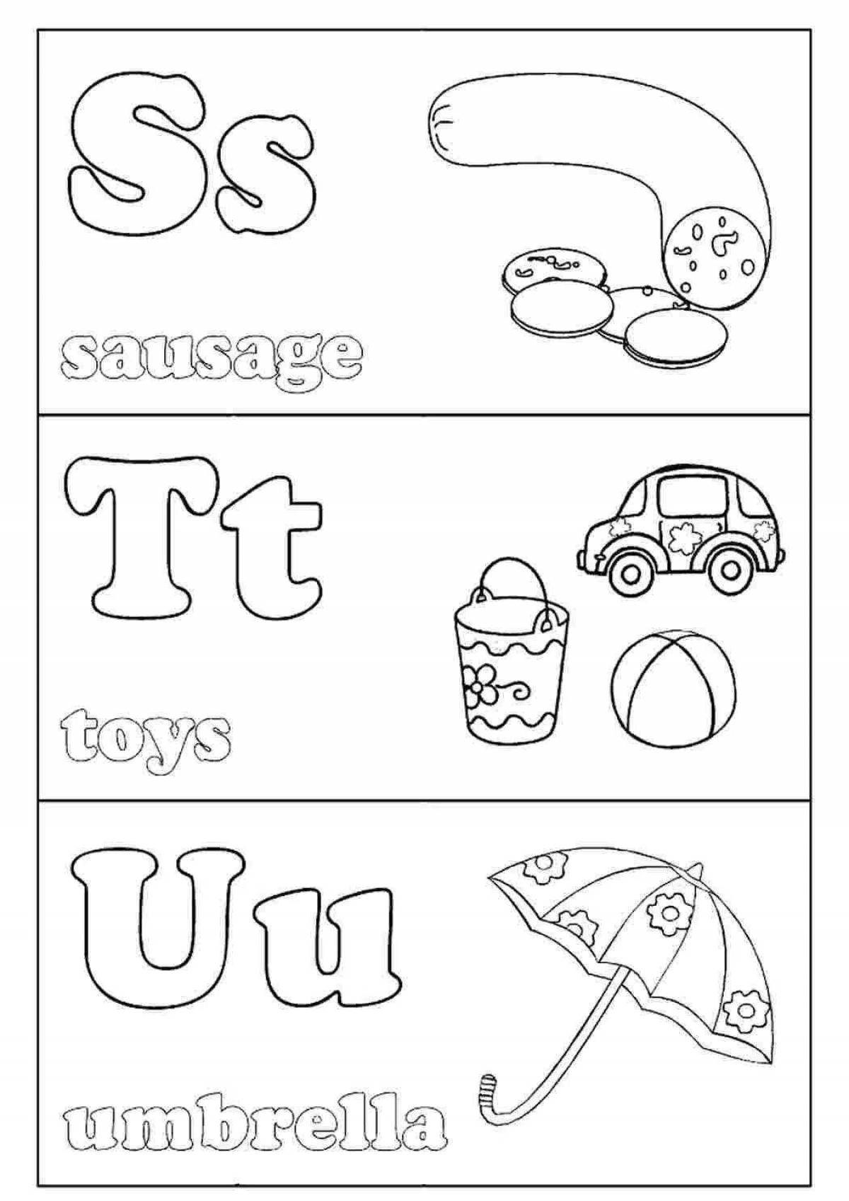 Красочная страница раскраски с английским алфавитом для детей всех возрастов
