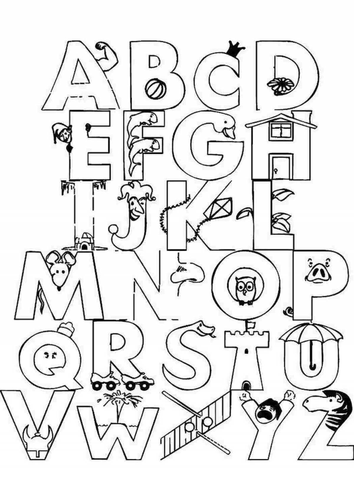 Красочная страница раскраски с английским алфавитом для детей любого происхождения