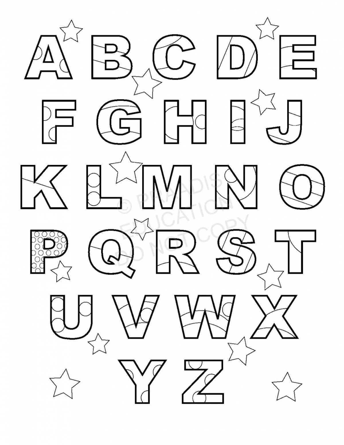 Красочная страница раскраски с английским алфавитом для детей всех полов