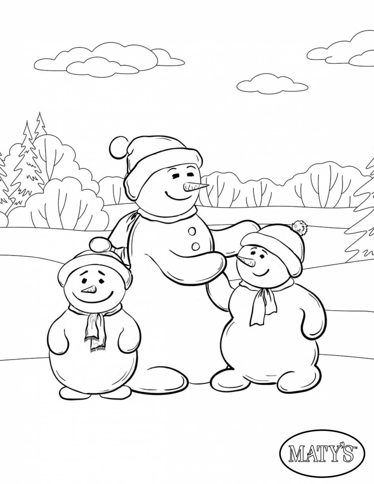 Игривая раскраска рисунок зимушка зима в детском саду