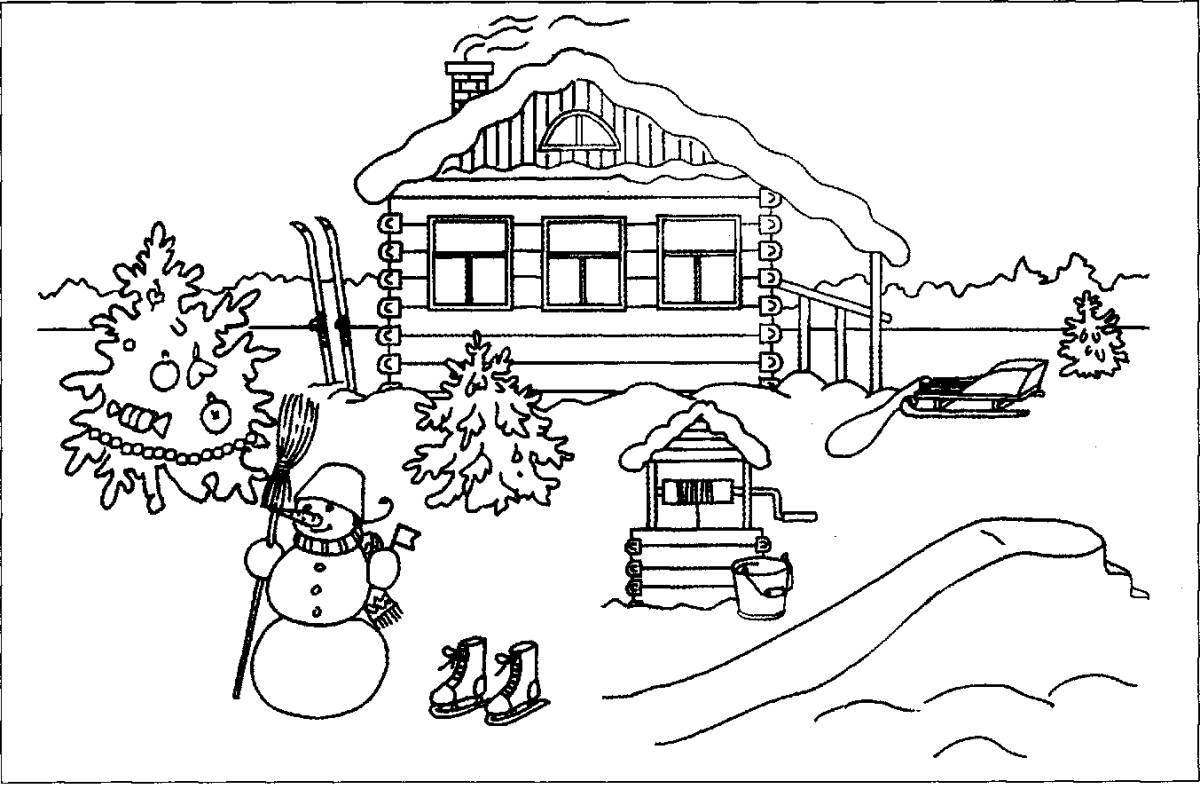 Веселая раскраска рисунок зимушка зима в детском саду