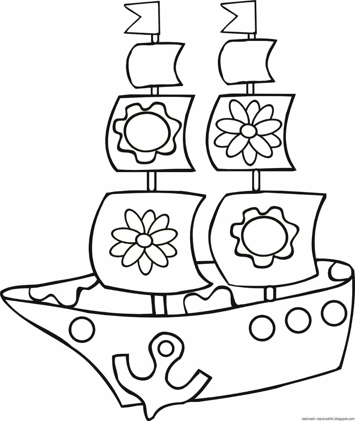 Цветной корабль раскраски для детей