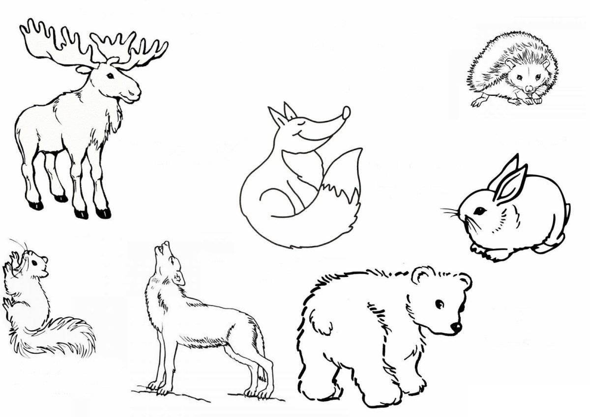 Игривая страница раскраски диких животных для детей 5-7 лет