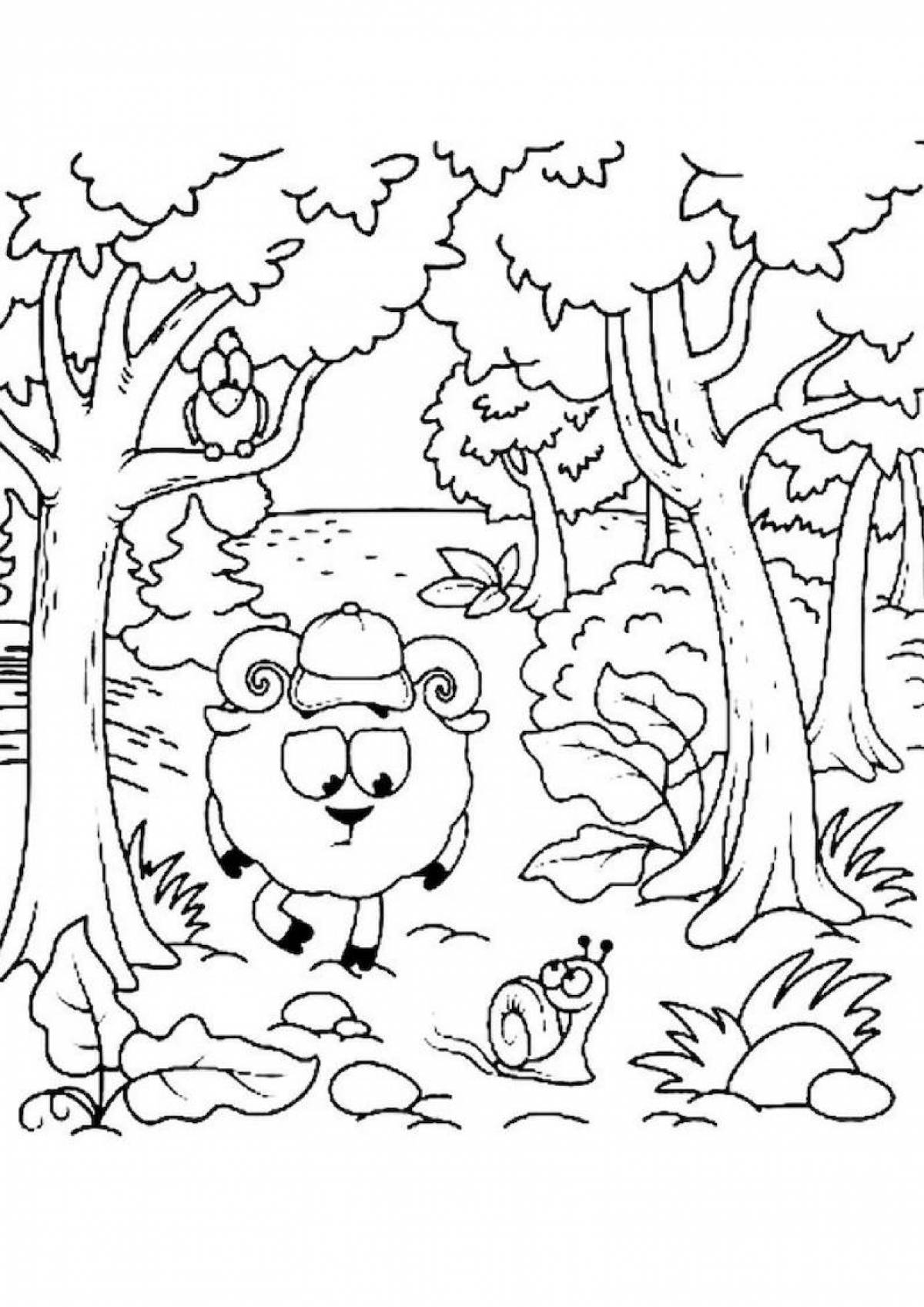 Раскраска безмятежный лес для детей