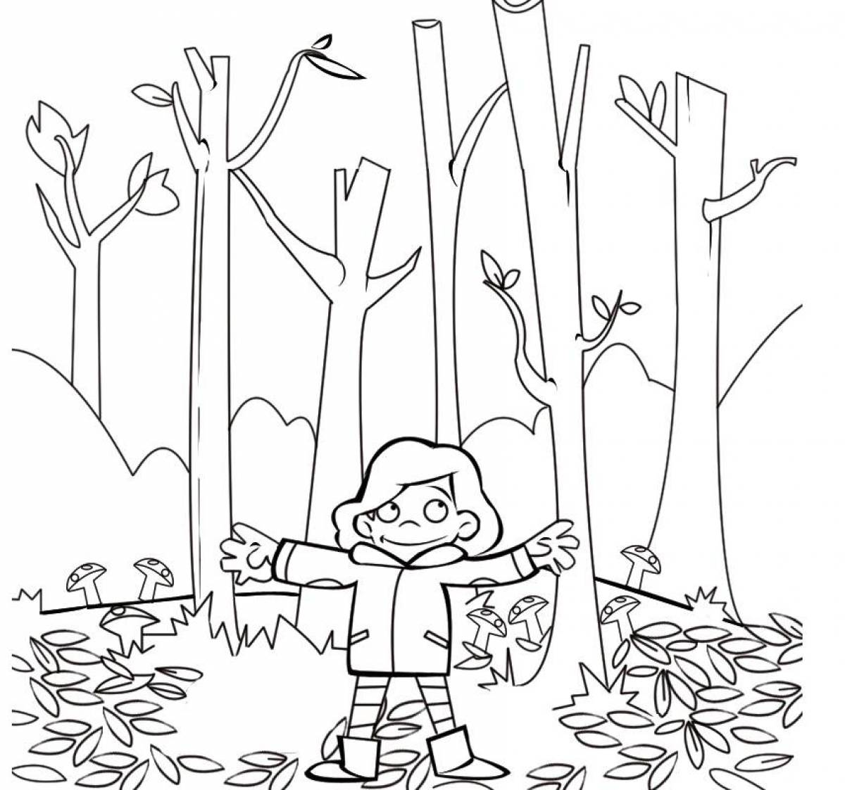 Раскраска причудливый лес для детей