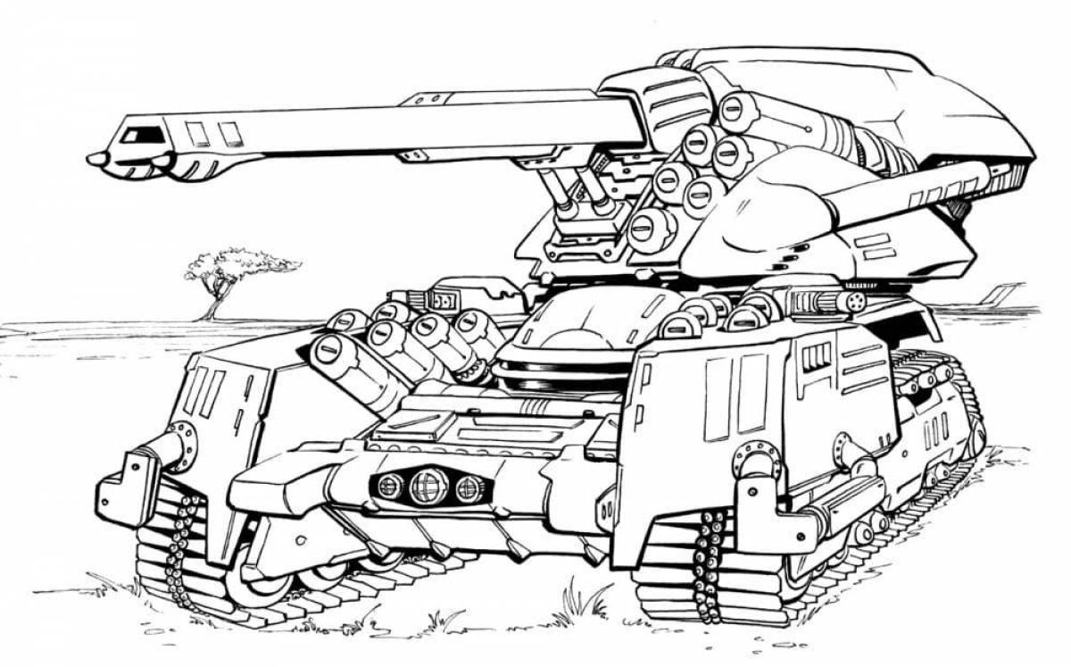 Раскраска забавный танк