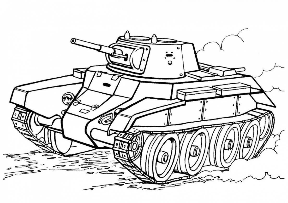 Цветная раскраска танк для детей 5-6 лет