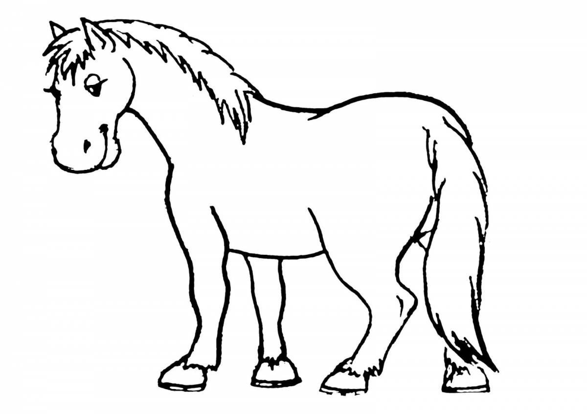 Раскраска милая лошадь для детей 3-4 лет