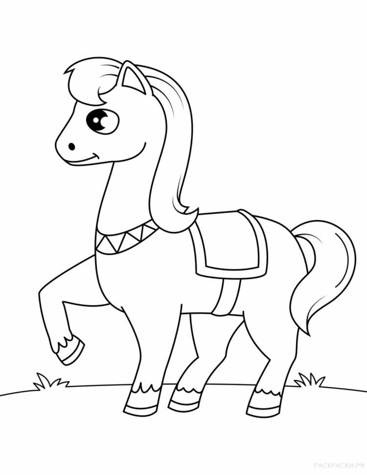 Раскраска очаровательная лошадь для детей 3-4 лет