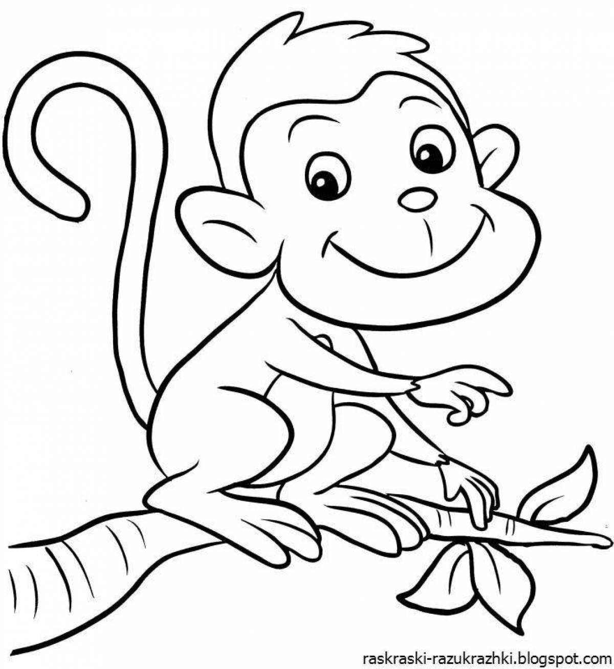Веселая раскраска обезьяна для детей