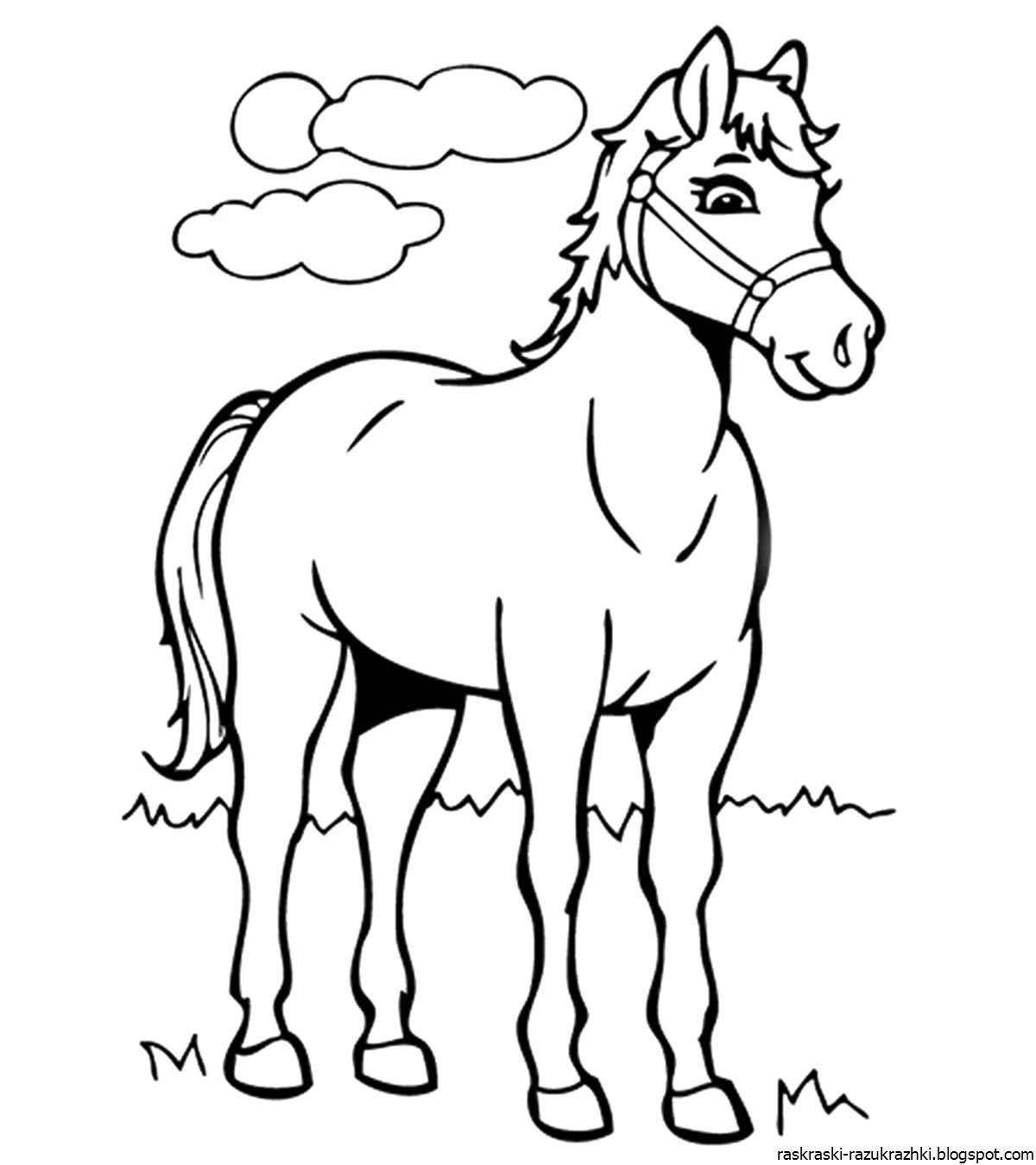Величественная раскраска лошадь для детей 5-6 лет