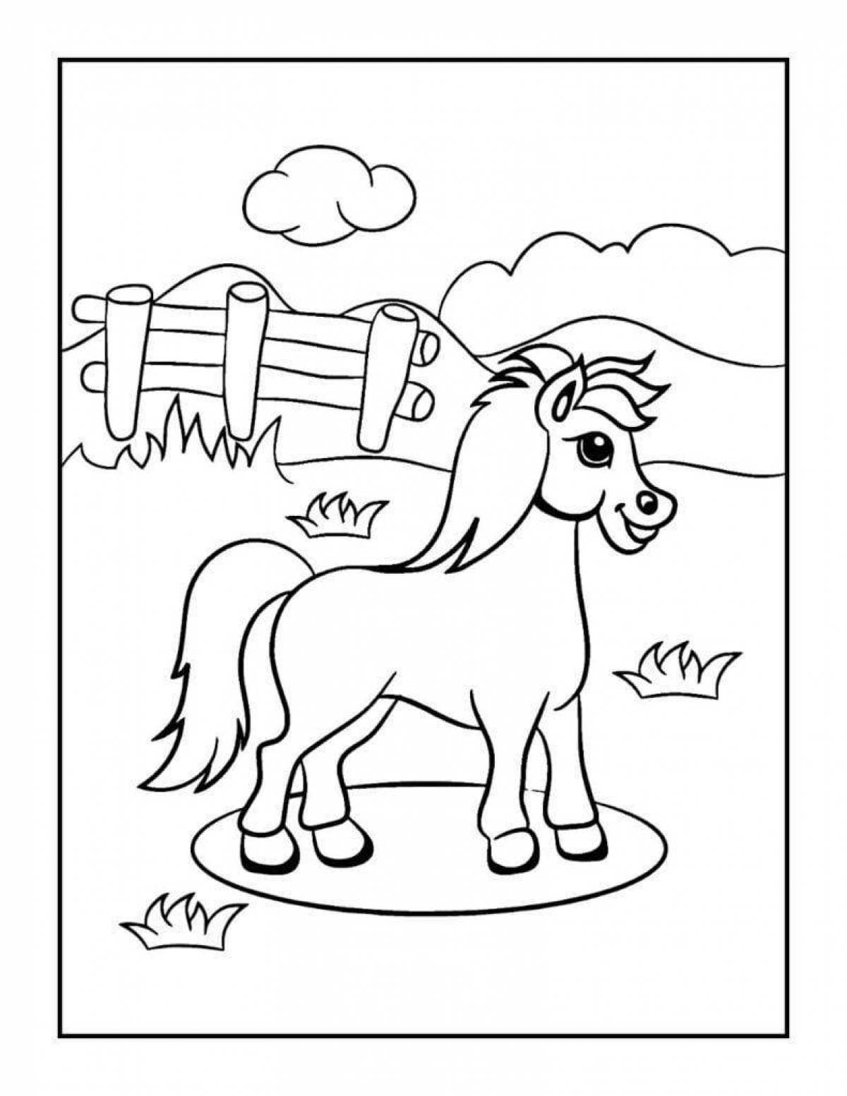 Лучистая раскраска лошадь для детей 5-6 лет