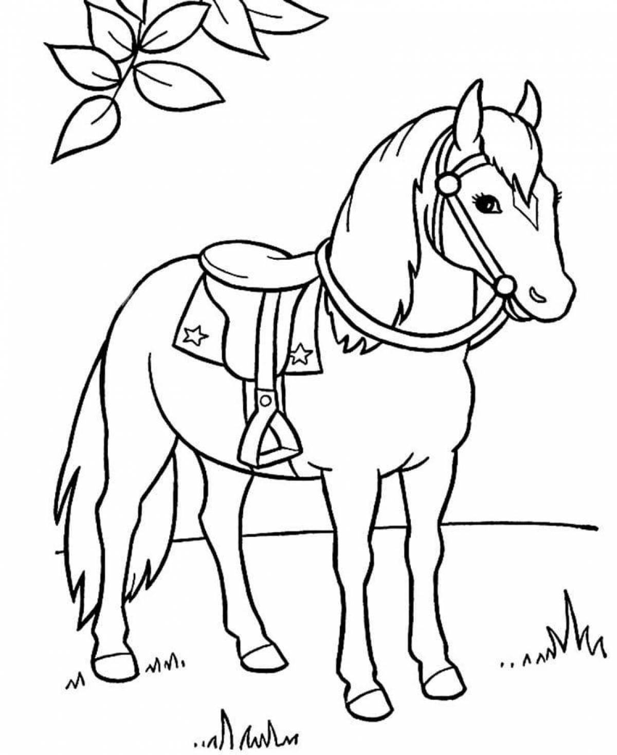 Яркая раскраска лошадка для детей 5-6 лет