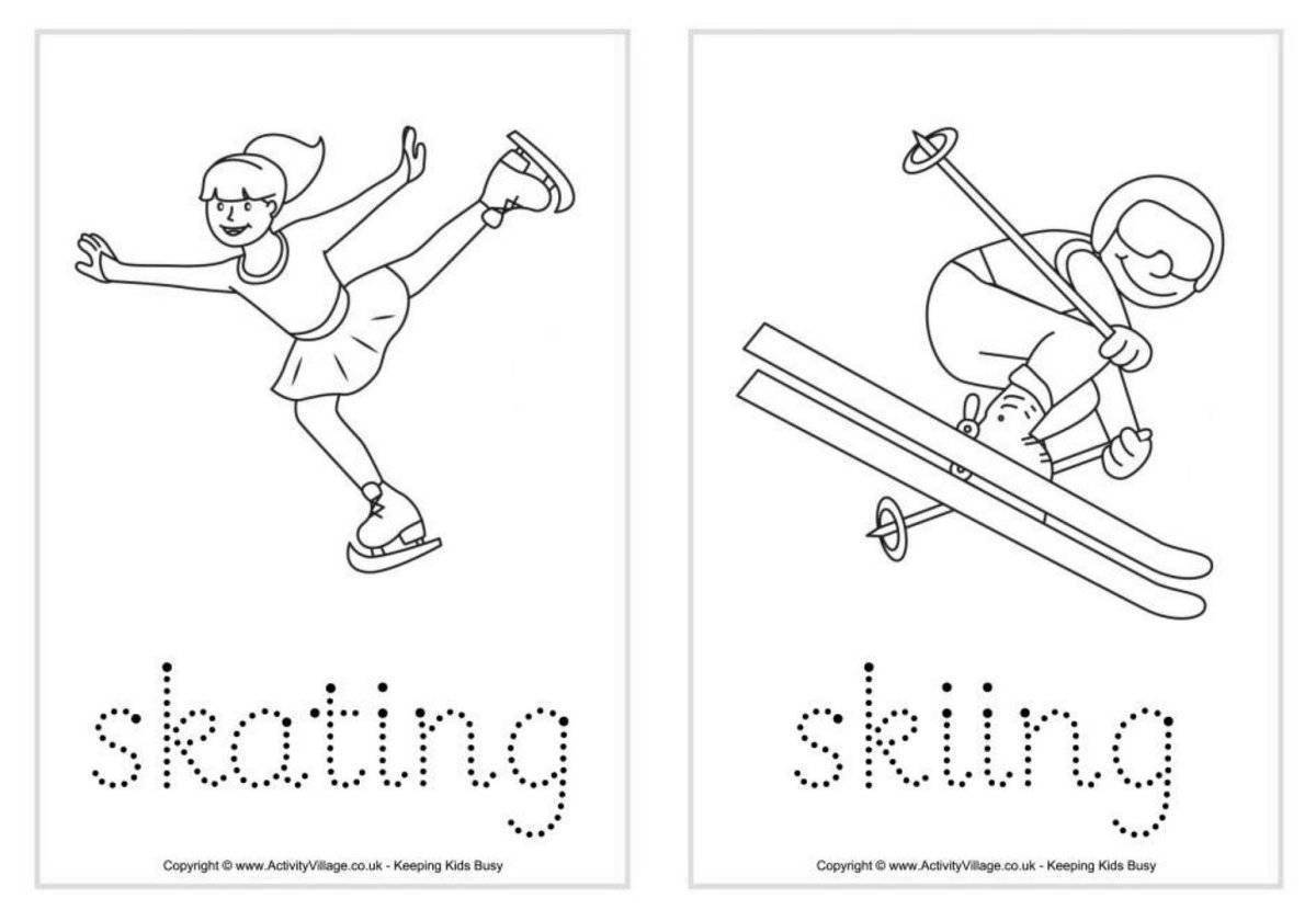 Яркая картинка с зимними видами спорта для детей в детском саду