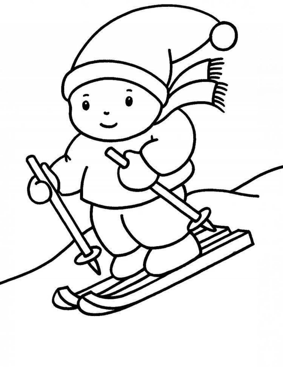 Веселая картинка с зимними видами спорта для детей в детском саду
