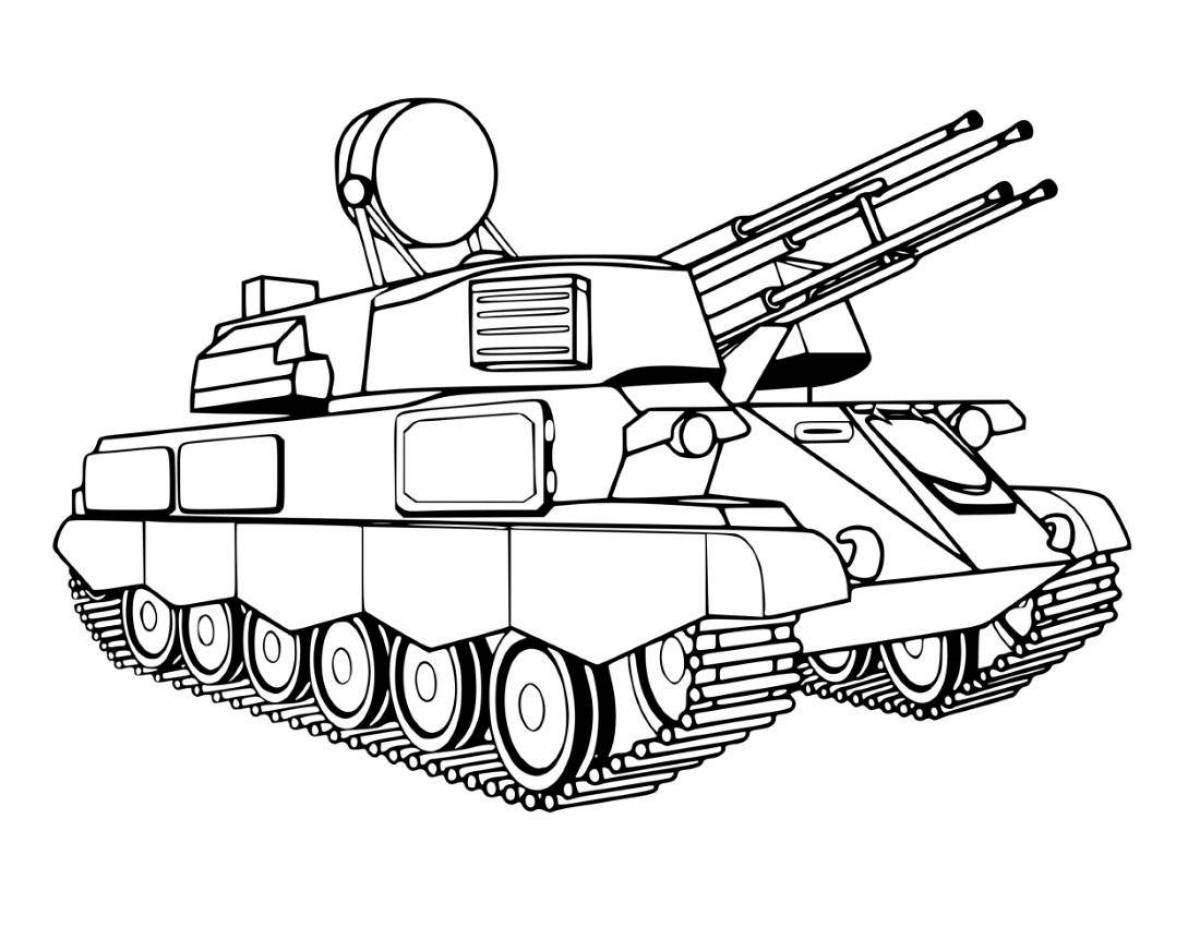 Красочная страница раскраски военных танков