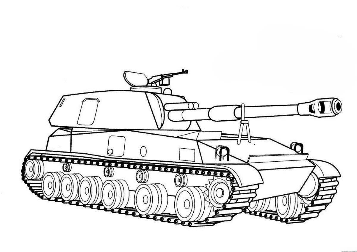 Смелая страница раскраски военного танка