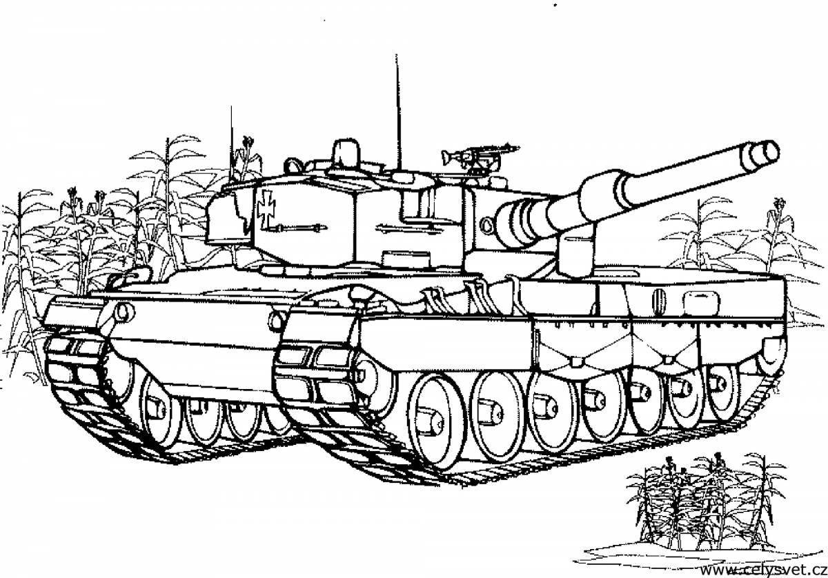 Раскраска мощный военный танк