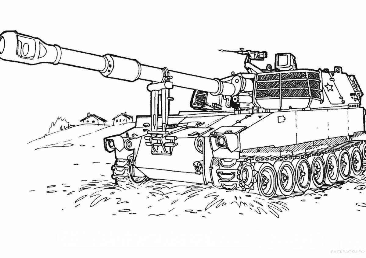Очаровательная раскраска военного танка