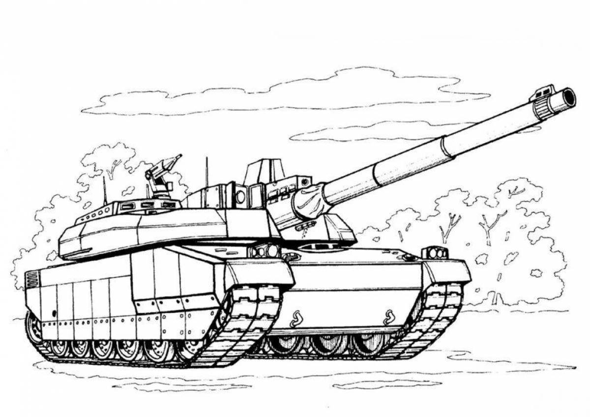 Раскраска яркий военный танк