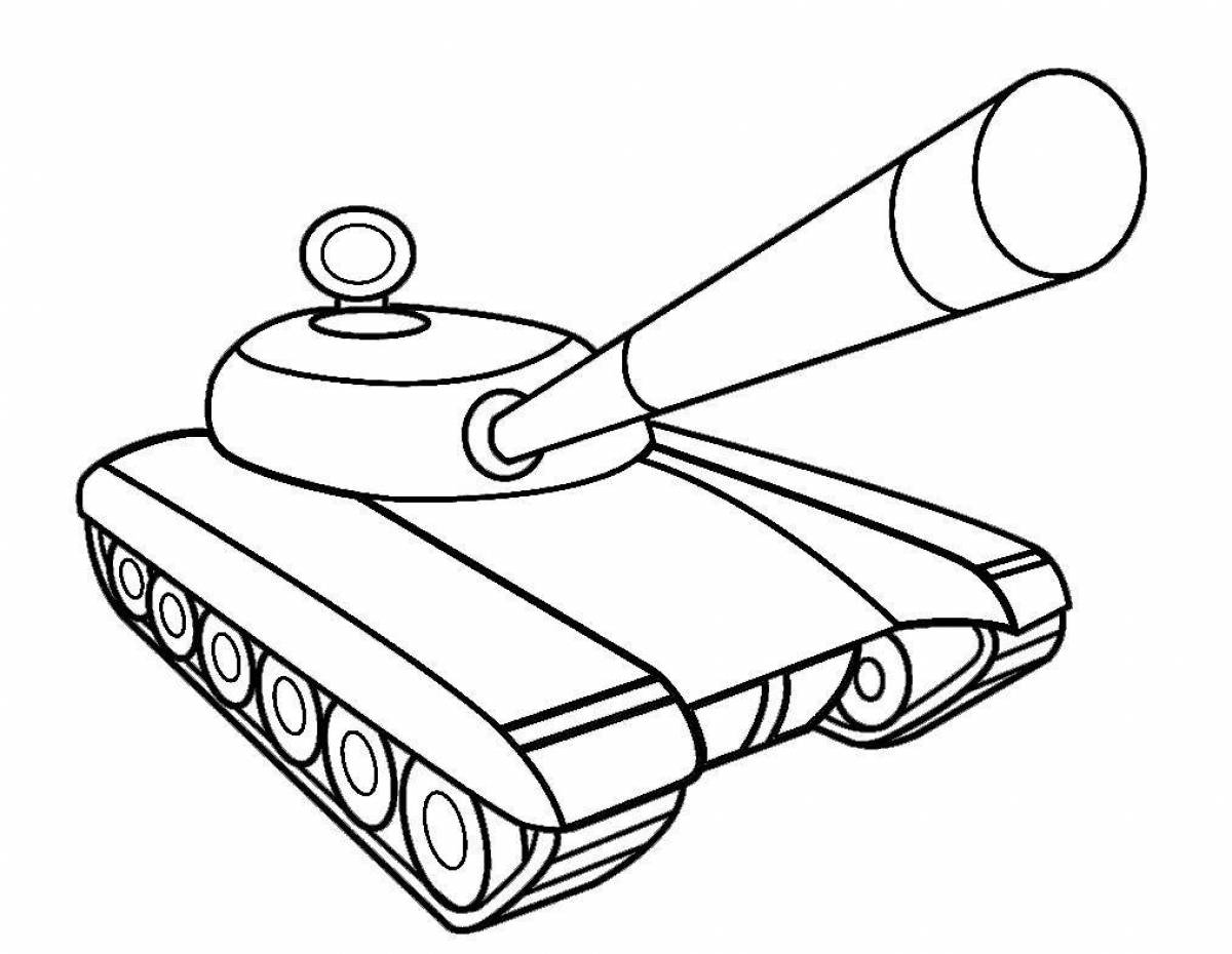 Красочная страница раскраски военного танка