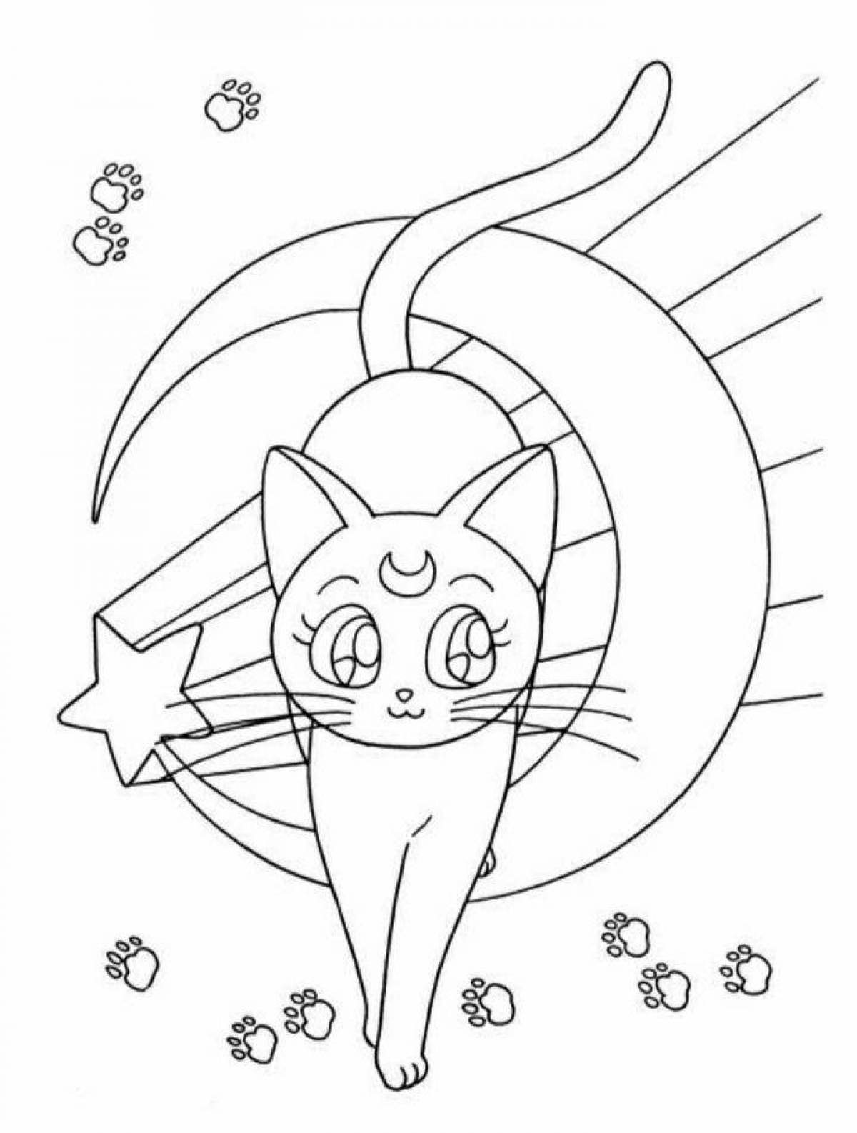 Раскраска изящный аниме кот
