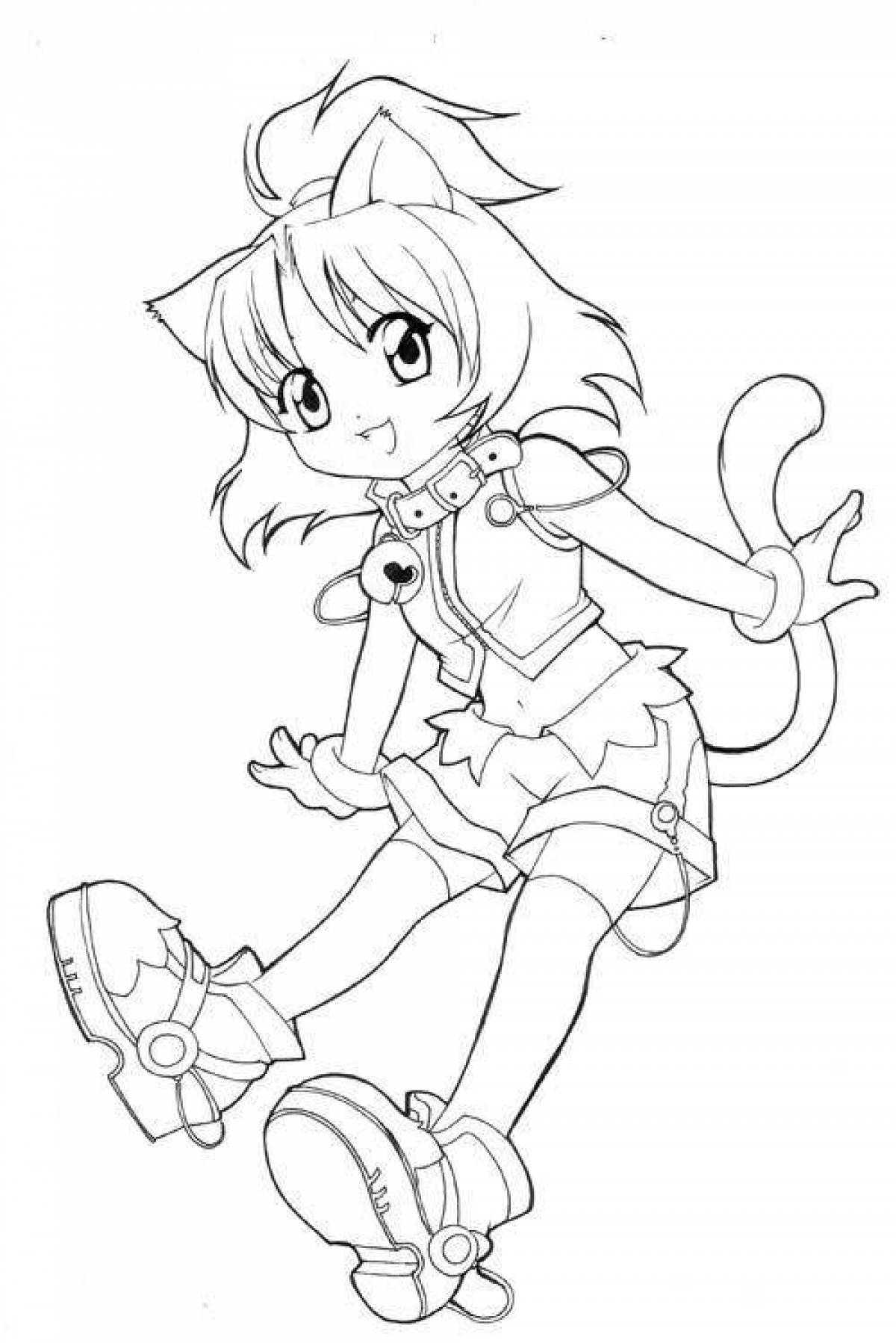 Анимированная страница раскраски аниме-кошки