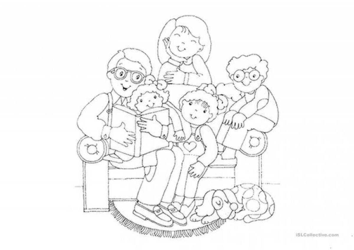 Красочная семейная раскраска для детей 5-6 лет
