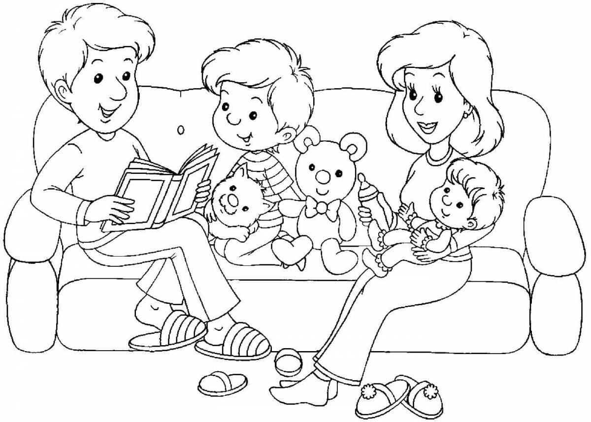 Яркая семейная раскраска для детей 5-6 лет
