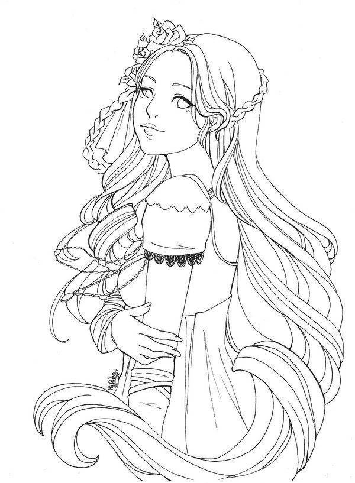 Великолепная раскраска девочки с длинными волосами