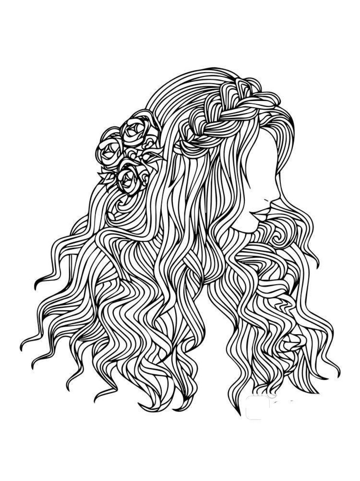 Буйная раскраска девочки с длинными волосами