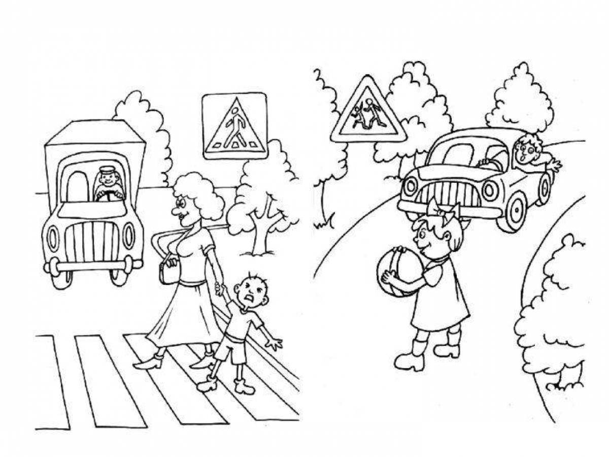Яркие правила дорожного движения раскраски для детей 3-4 лет