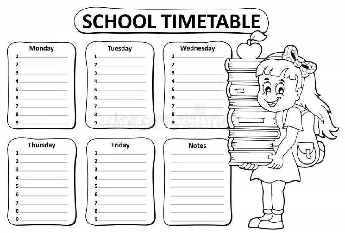 Расписание уроков для девочек, ориентированное на цвет