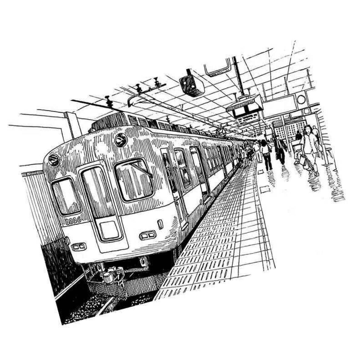 Яркая страница раскраски поезда метро