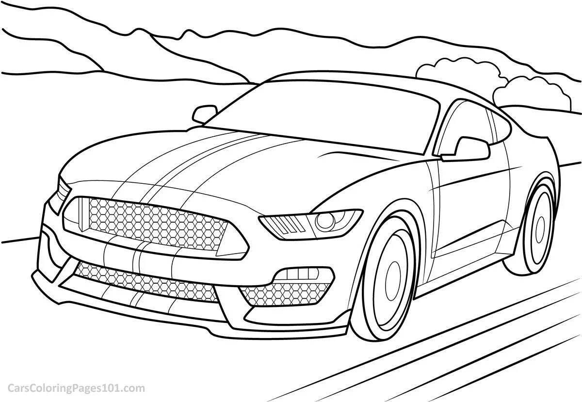 Анимированная страница раскраски автомобиля мустанг