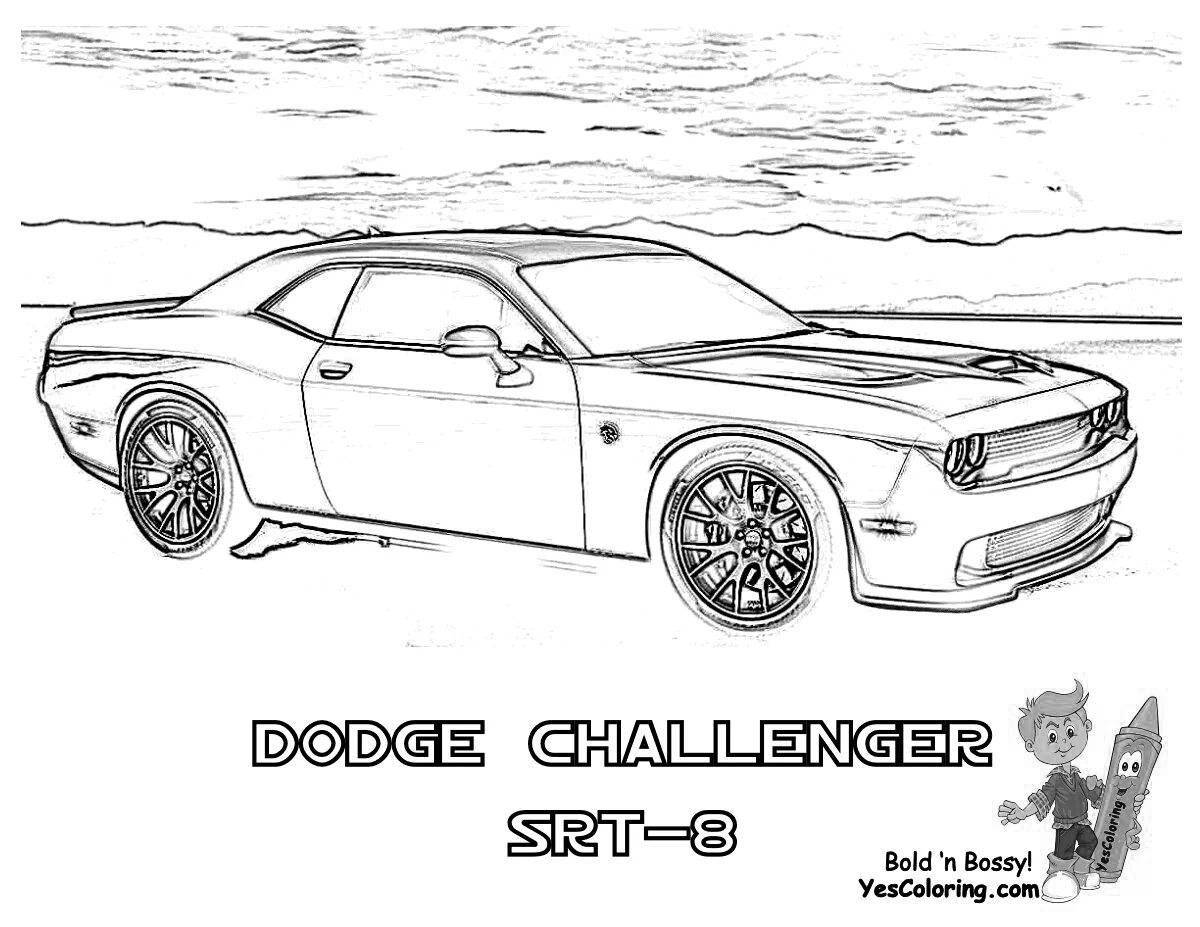 Радостная страница раскраски dodge challenger