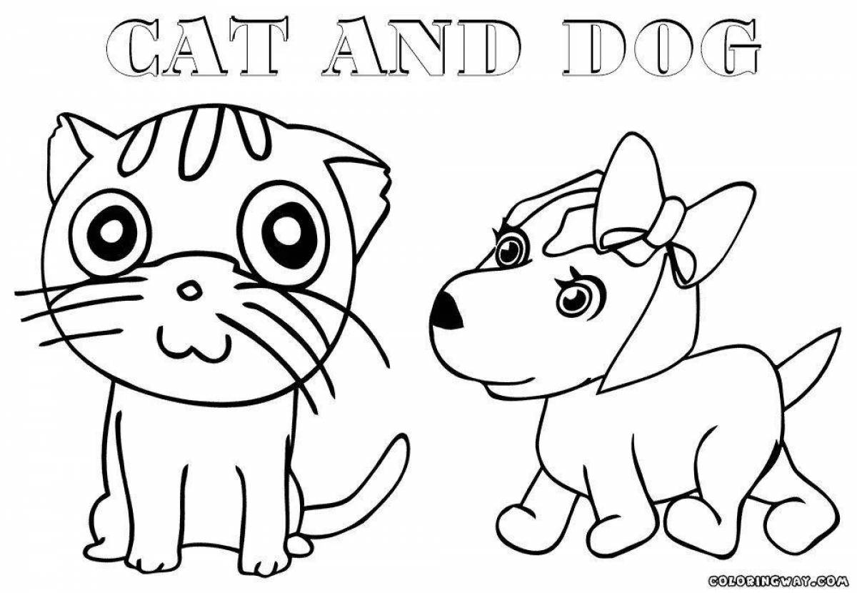 Раскраска пушистый кот и собака