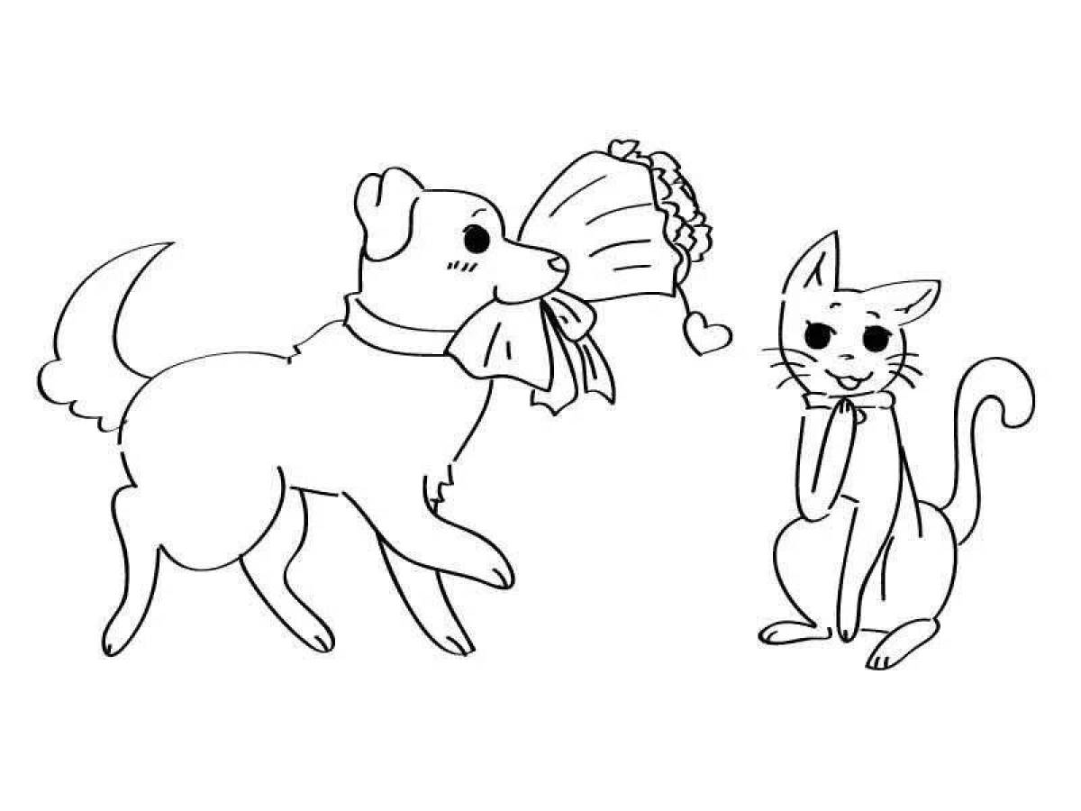 Раскраска озорной кот и собака