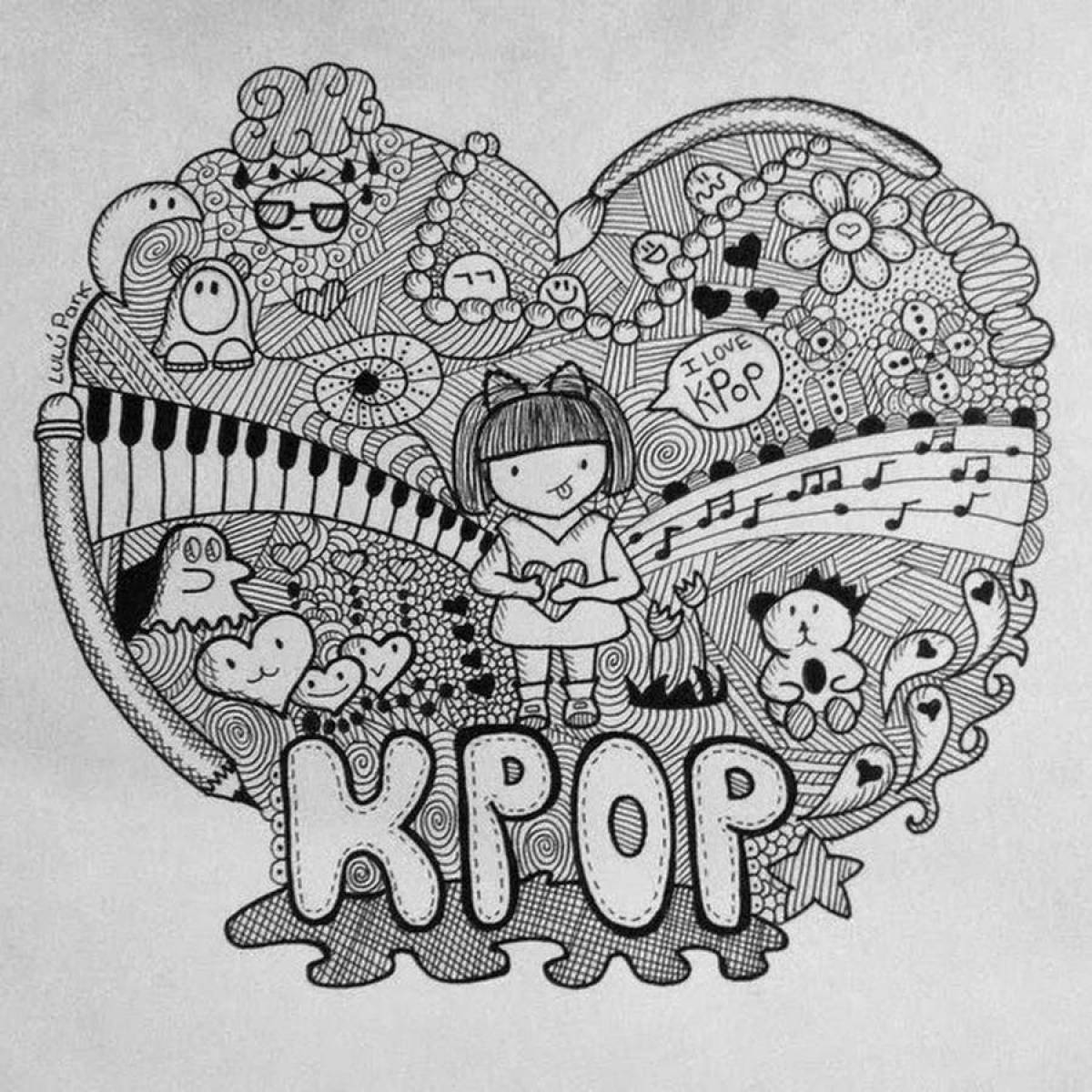 Яркая страница раскраски kpop