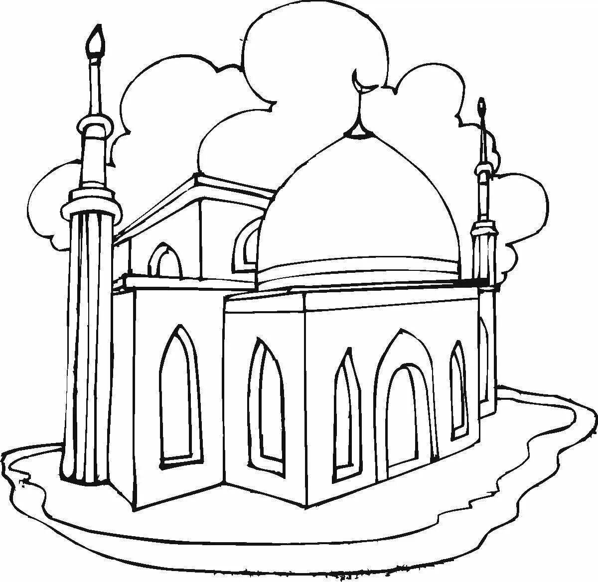 Развлекательная раскраска мечети для детей