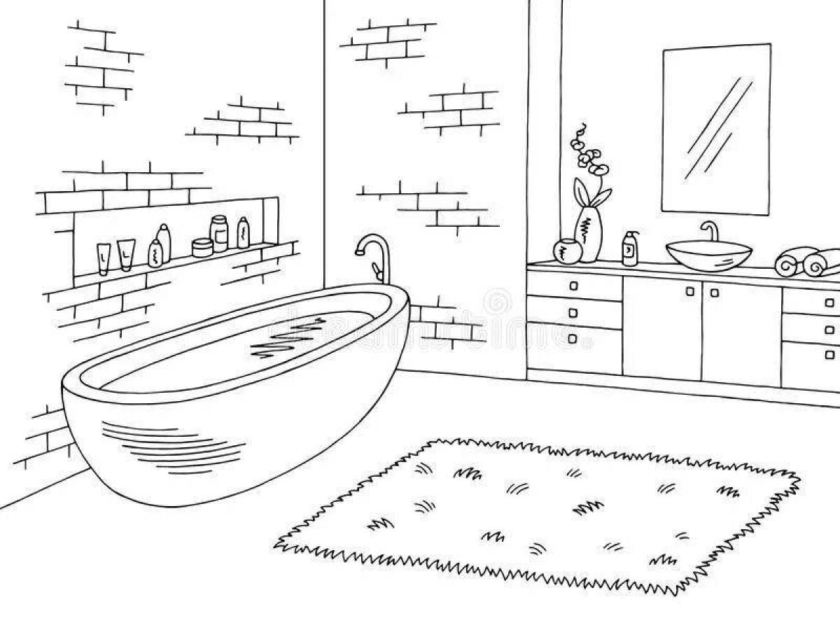 Подробная страница раскраски ванной комнаты