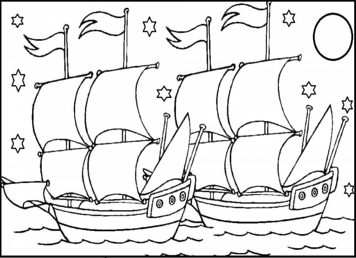 Великолепный корабль-раскраска для детей 5-6 лет