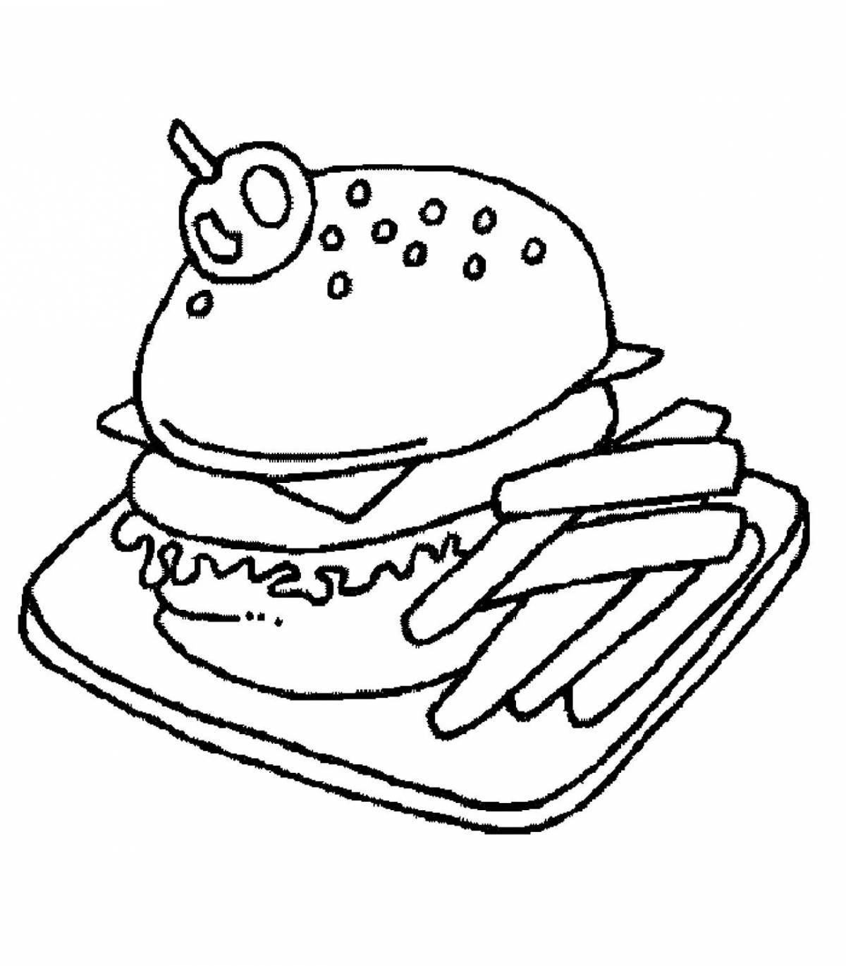 Увлекательная страница раскраски гамбургеров для детей