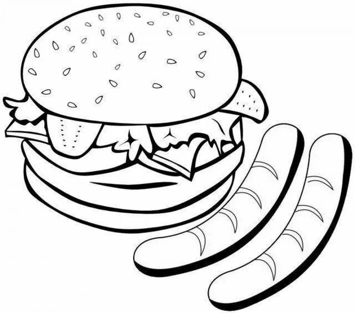 Выдающаяся страница раскраски гамбургеров для детей